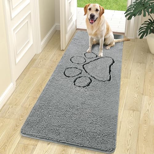 OLANLY Dog Door Mat for Muddy Paws 70x24, Paw Print Design Chenille Mud Mat by OLANLY