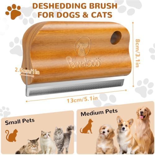 Pawaboo Deshedding Brush for Dogs&Cats, Wood Dog Hair Removal Comb, 5.1inch - Image 2