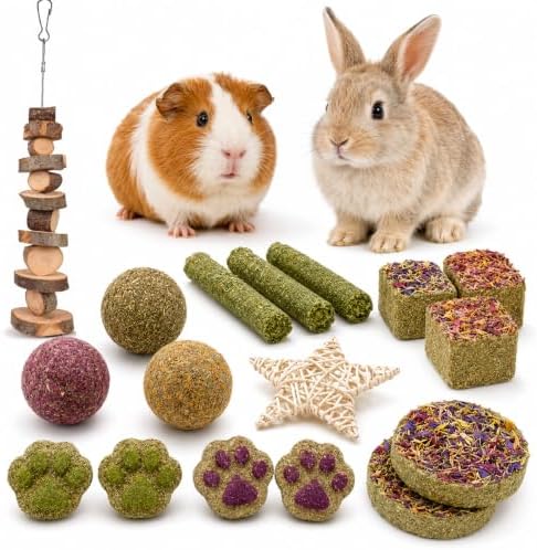 Grddaef Rabbit Toys, Guinea Pig Toys 17Pcs Natural Timothy Hay Bunny Chews and Treats for Hamster Chinchilla Gerbil by Grddaef
