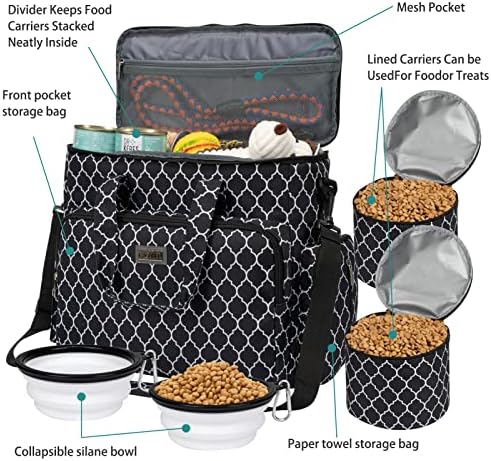 BAGLHER Dog Travel Bag, Pet Travel Bag (ALL Pet Travel Supplies), With 2 Pet Food Containers and 2 Collapsible Silicone Bowls; Essential Kits for Pet Travel DLblack - Image 5