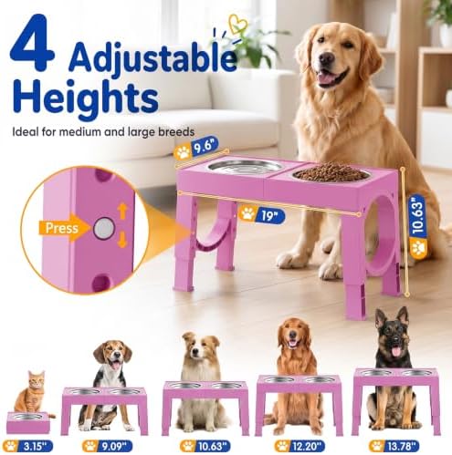 XIAZ Elevated Dog Bowls Large Breed Raised Dogs Bowl Stand Large/Medium Sized Dog Stainless Steel Food Water Bowl Stands 5 Heights Adjustable 9/11/12/14in Pet Feeder Dish Station - Image 2