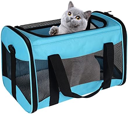 Cat Carrying Case - Pet Carrier Airline Approved, Protable and Breathable Pet Travel Carrier Removable Fleece Pad, Collapsible Cat Carrier Dog Carrier for Medium Cats Small Cats Dogs(X-Large, Blue) by home