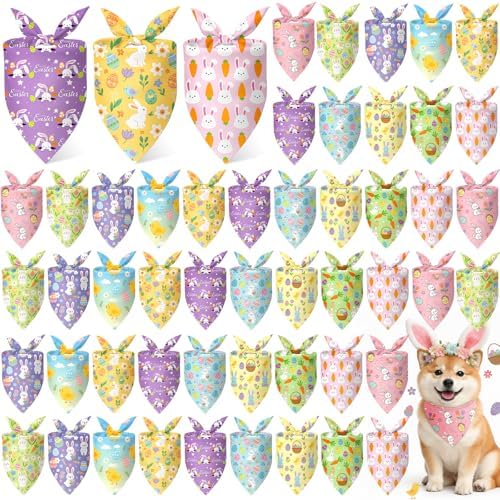 Weewooday 50 Pcs Easter Dog Bandanas Bulk with Bunny Rabbit Egg Carrot Pattern Soft Bibs Adjustable Triangle Pet Scarf Bowtie for Small Medium Large Costume Grooming(25.6 x 17.7 x 17.7 Inch) by Weewooday