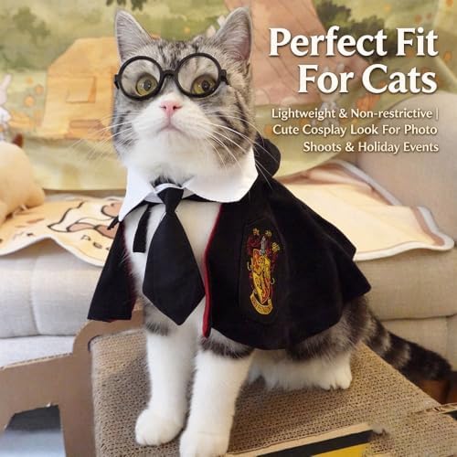 ANIAC 3PCS Halloween Dog Costume Cat Wizard Cape Glasses and Necktie Set Halloween Puppy Outfit Pet Academy Magician Cosplay Apparel for Kitten Cat Small Dogs (Black+Red, Large) - Image 3