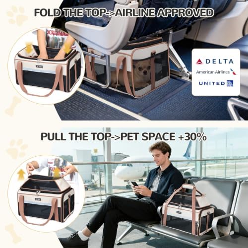 Lekereise Top-Expandable Pet Carrier 18x11x11Inch Delta American United Airline Approved Soft Sided Underseat to 15lbs Travel Carriers for Small Dogs Cats with Locking Safety Zippers Anti-Scratch Mesh - Image 5