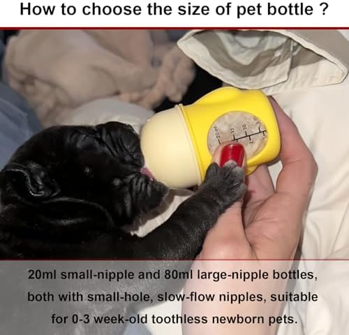 Pet Nursing Bottle, Yellow Animal Feeding Bottles with Soft Silicone Nipple, Anti-Choking Design, Slow Flow Kitten Bottle Feeding kit for Puppies, Kittens and Small Animals (20 ml) - Image 6