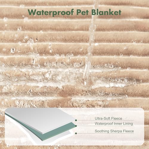 Waterproof Dog Blanket for Couch - Washable Medium Pet Blanket for Furniture Protector, Cozy Fleece Calming Dog Crate Blankets for Indoors & Outdoors, Linen, 30"x40" - Image 3