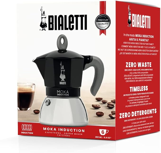 Bialetti - Moka Induction, Moka Pot, Suitable for all Types of Hobs, 6 Cups Espresso (9.4 Oz Espresso), 280 ml, Black - Image 6