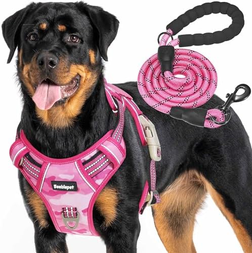 Beebiepet Tactical No Pull Dog Harness with Leash, Large, Pink Camo by Beebielove