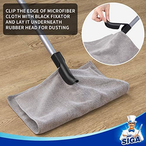 MR.SIGA Pet Hair Removal Rubber Broom with Built in Squeegee, 3 in 1 Floor Brush for Carpet, 61 inch Adjustable Handle, Includes 1 Microfiber Cloth for Floor Dusting (Pack of 2) - Image 5