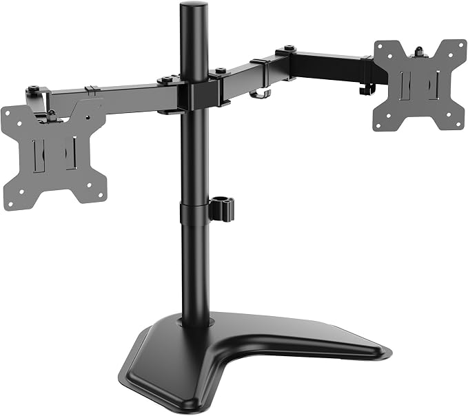 WALI Dual Monitor Stand for Desk, Monitor Stands for 2 Monitors up to 27 inch, Dual Monitors Mount Fits up to 22lbs, Free Standing Full Motion Dual Monitors Arm for Desk (MF002), Black by WALI