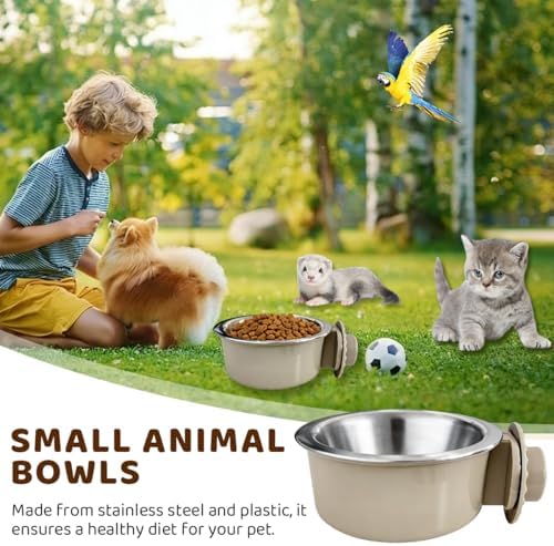 2Pcs Pets Lightweight Stainless Steel Bowl,Removable Stainless Steel Pet Hanging Food Water Feeder Bowl for Puppy Dog Cat Rabbit Ferret Bird Gunea Pigs (Gray-Large) - Image 5