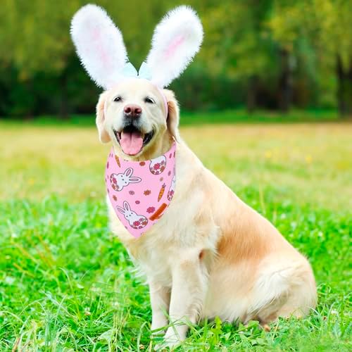 ADOGGYGO Easter Dog Bandana, Pink Bunny Scarf, Premium Durable Fabric, Adjustable Fit Female Pet Easter Bandanas for Medium Large Dogs (Large) - Image 3