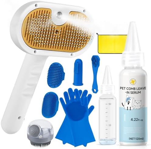 Pet Steam Brush Dog Cat 2026 New Grooming Comb for Shedding, Floating Hair, Smooth & Detangling, Gentle Cool Mist Softens Hair Reduces Static Helps Pets Who Dislike Bathing,Includes Waterless Shampoo by VVWVVW