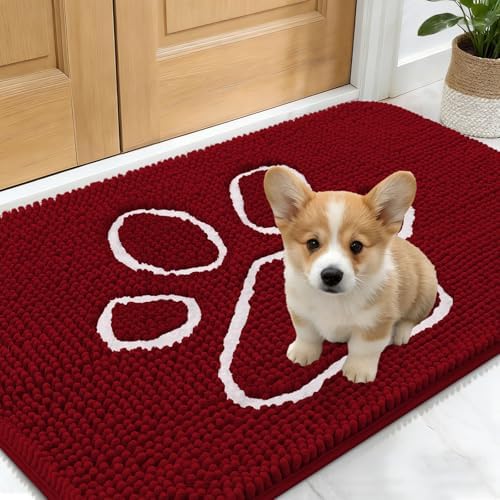OLANLY Dog Door Mat for Muddy Paws 24x16, Paw Print Design Chenille Mud Mat by OLANLY