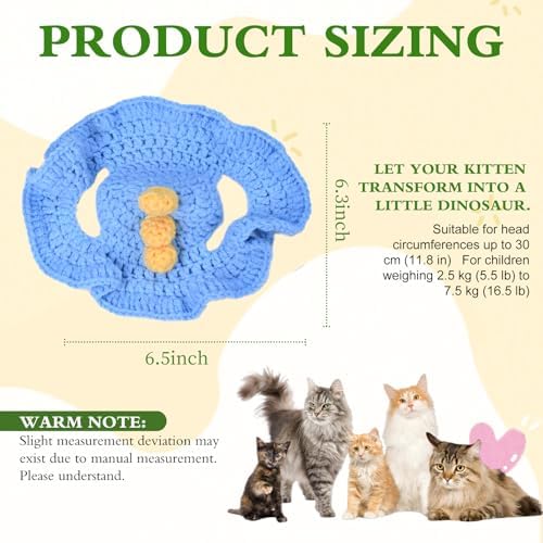 Dinosaur Cat Hat, Cotton & Soft Cute Knitted Hats for Cats Birthday Party Spring Christmas Puppy Hat for Small Pets (Blue,M) - Image 6