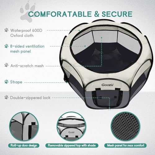 Goozii Pet Cat Playpen for Indoor Cats Enclosed, Puppy Dog Play Pen for Outdoor Travel Camping (Large Size, Beige & Dark Grey) - Image 4