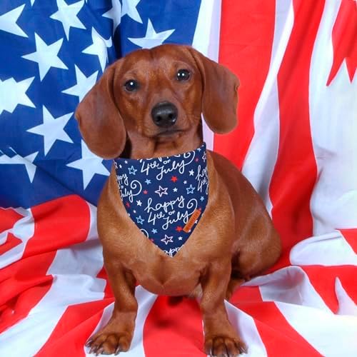 ADOGGYGO American Flag Dog Bandana, White Blue 4th of July Flag Pet Scarf, Premium Durable Fabric, Adjustable Fit 4th of July Bandanas for Small Dogs Pets (Small) - Image 2