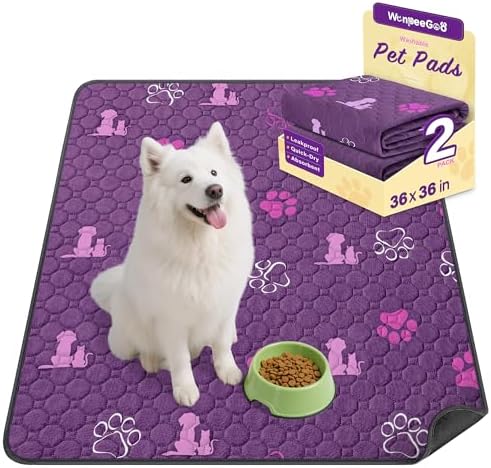 WanpeeGoo Washable Pee Pads for Dogs, Waterproof, 36 x 36 in, 2 Pack, Purp by WanpeeGoo