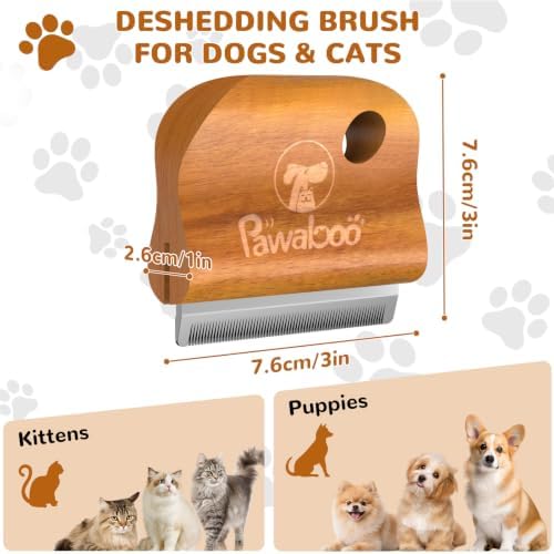 Pawaboo Deshedding Brush for Dogs&Cats, Wood Dog Hair Removal Comb, 3inch - Image 2