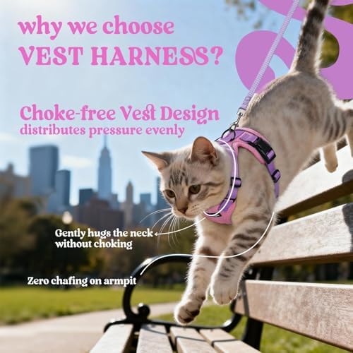 rabbitgoo Cat Harness and Leash Set, Escape Proof Vest, Pink & Light Purple - Image 3