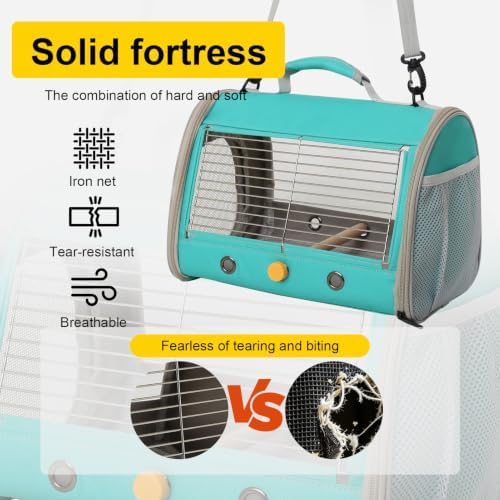 Small Bird Travel Carrier, Wire Grid Window Bird Bag to Carry Cockatiel Parakeet Budgies with Standing Perch (Green, Cylinder Design - Steel Window) - Image 5