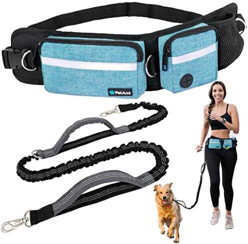 PetAmi Hands Free Dog Leash with Waist Running Belt Bag, Single (Teal) by PetAmi
