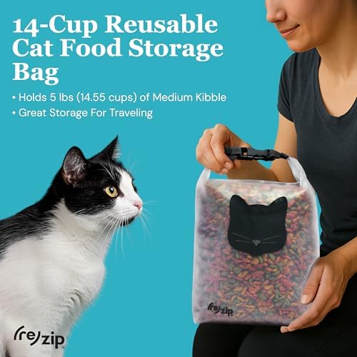 (re) zip Cat Food Storage Bag & Kibble Carrier, 14-Cup Roll Top, Black - Image 2