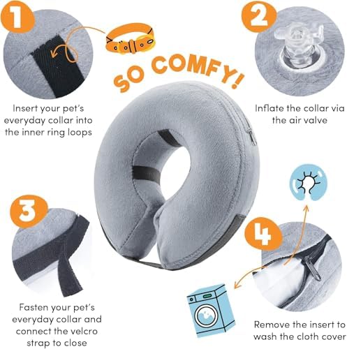 BENCMATE Inflatable Dog Cone Collar Alternative After Surgery Medium+,Grey - Image 2