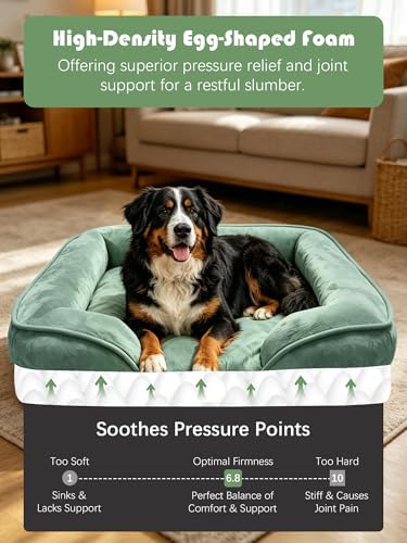 Spotted Play Orthopedic Dog Bed with Sides - Sofa Beds for Extra Large Dogs, Supportive Foam Pet Couch Bed with Washable Removable Cover, Waterproof Lining and Non-Slip Bottom, Green - XL-Plus - Image 4