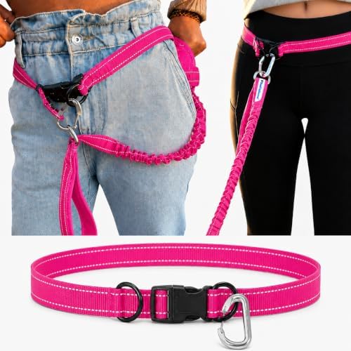 Shed Defender Hands Free Dog Leash Belt - Seen on Shark Tank - Attaches to All Leashes, Hands-Free Waist Leash for Walking, Running, Hiking, Adjustable one Size fits All, Designed in USA (Pink) by ShedDefender