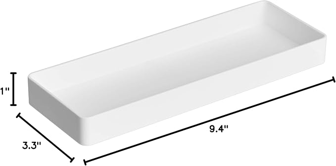 Amazon Basics Rectangular Plastic Desk Organizer, Half Accessory Tray for Office Supplies and Workspace Organization, 9.4" x 3.3" x 1", White (Pack of 2) - Image 7