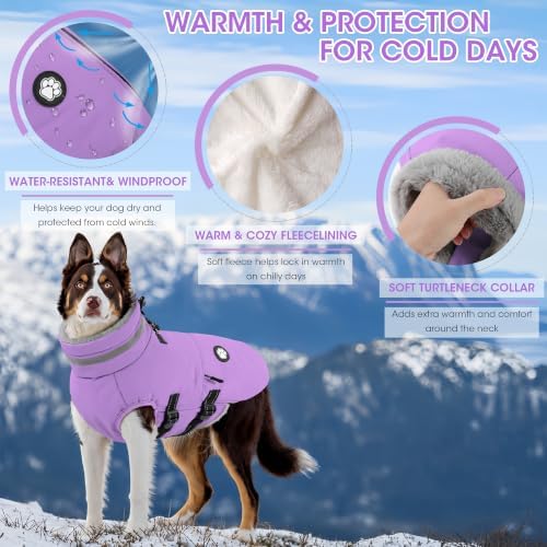 Dogcheer Dog Winter Coat with Harness, Waterproof Fleece Dog Winter Jacket - Image 3