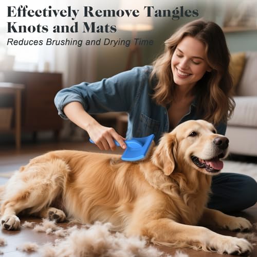 2PCS Slicker Brush for Dogs & Pet Comb,Professional Dog Grooming Brush (Goldendoodles,Poodles,Labradoodles) with Extra Long Pins to Effectively Remove Tangles, Knots and Mats (Blue, Large) (Pack of 2) - Image 2
