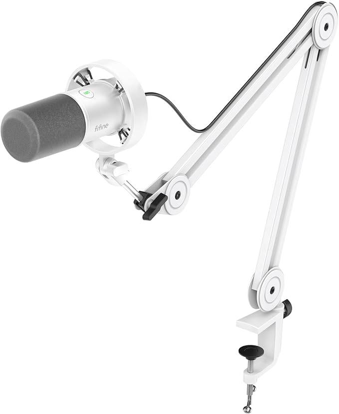FIFINE AmpliTank K688TW Podcast XLR/USB Microphone Kit, Dynamic Vocal Mic | Studio PC Microphone with Boom Arm, Mute, Headphone Monitoring, for Recording, Streaming, Voice-Over, Online Teaching, White by FIFINE