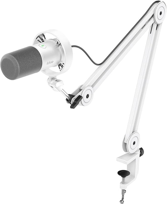 FIFINE AmpliTank K688TW Podcast XLR/USB Microphone Kit, Dynamic Vocal Mic | Studio PC Microphone with Boom Arm, Mute, Headphone Monitoring, for Recording, Streaming, Voice-Over, Online Teaching, White by FIFINE