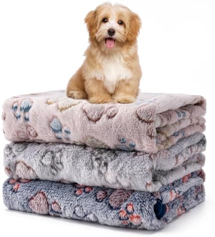 1 Pack 3 Blankets Fluffy Premium Fleece Soft Pet Blanket Flannel Throw for Cat Dog Puppy (Large 41x31'', Paw-Beige/Grey/Navy) by Unknown