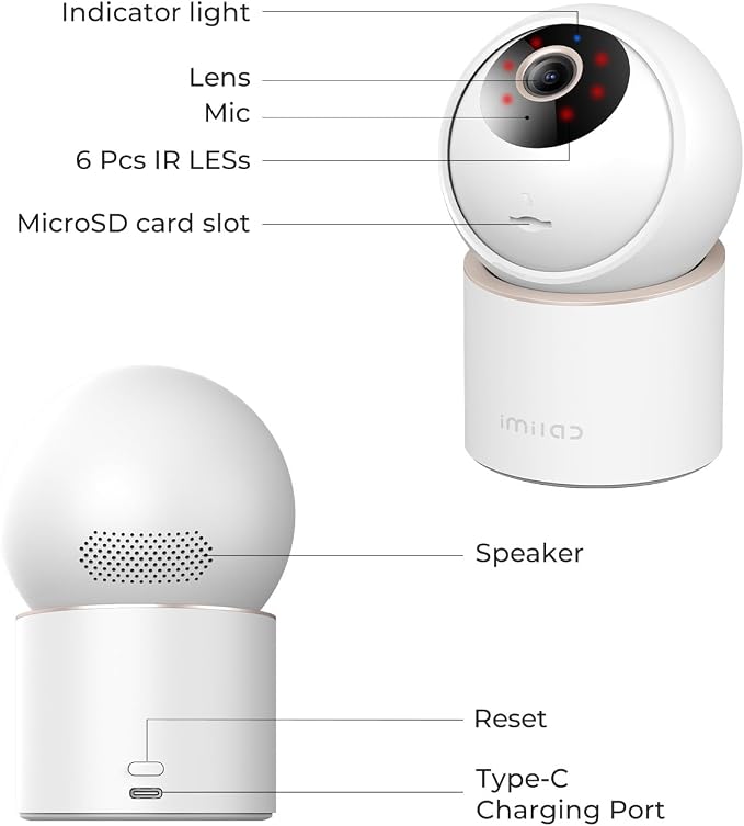 IMILAB 4K 8MP Security Camera Indoor, 360° View Pet/Dog/Baby Camera with Xiaomi Home App, 2.4G/5G WiFi Plug-in Room Cam, Color Night Vision, Pet&Human Track, Two-Way Audio, No Subscription(C40) - Image 9