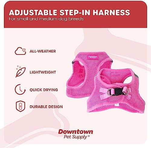 Downtown Pet Supply Step-in Dog Harness – No Pull, Adjustable Padded Mesh with Reflective Trim, Secure Buckle Strap – Comfortable & Breathable Small Dog Harness, Large, Pink - Image 3