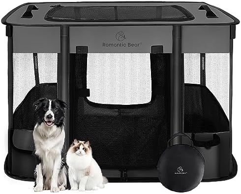 ROMANTIC BEAR Dog Playpen,Foldable Pet Puppy Cat Playpen,L(40"x32"x24") by ROMANTIC+BEAR