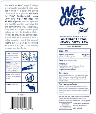 Wet Ones for Pets Antibacterial Dog Paw Wipes, Tropical Splash, 50 Count - Image 5