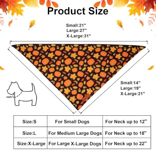 PTDECOR Fall Dog Bandanas, Fall Bow Pumpkin Maple Leaf Pet Scarf, X-Large - Image 4