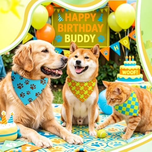 Weewooday 50 Pcs Cartoon Dog Bandana Bulk for Hippie Paw Print Flower Adventure Cute Triangle Soft Dog Bibs Summer Theme Birthday Party Supplies for Small Medium Large Costume 19.7 x 13.8 x 13.8 Inch - Image 2