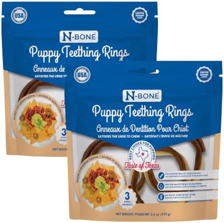 N-Bone Puppy Teething Rings Taste of Texas Queso Con Carne Flavor 3 Count (Pack of 2) by N-Bone