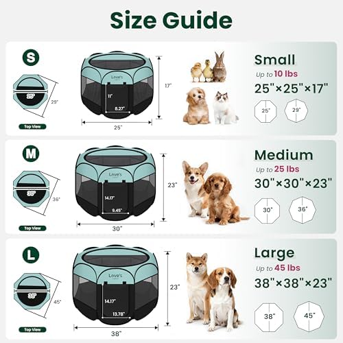Love's cabin Pet Puppy Dog Playpen, Medium Dog Tent Crates Cage Indoor/Outdoor, Portable Playpen for Cat, Foldable Pop Up Dog Kennel Playpen with Carring Case, Removable Zipper Top, Green - Image 2