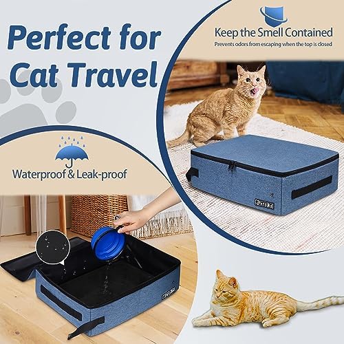 Petskd Portable Cat Travel Litter Box with Lid, Blue - Image 3
