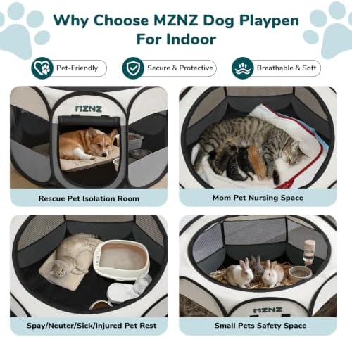 Pet Puppy Dog Cat Playpen, Large Dog Tent Crates Cage Indoor/Outdoor, Portable Playpen for Small Animal, Foldable Pop Up Dog Kennel Playpen with Carring Case, Removable Zipper Top, Light Grey - Image 4