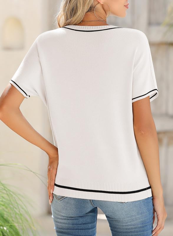 SHEWIN Womens Tops Trendy Short Sleeve Shirts Crewneck Lightweight Knit Sweater Top Business Casual Outfits - Image 2