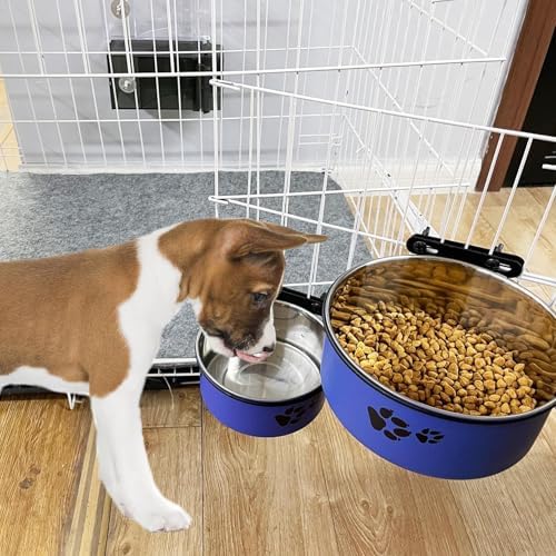 2Pcs Dog Crate Food Water Bowls No Spill Stainless Kennel Bowls 34 & 54 OZ - Image 5