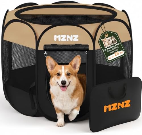 Dog Cat Playpen Indoor Outdoor, Small Animal Crate, Medium, Yellow by MZNZ